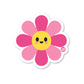 Bright daisy-style flower sticker with pink petals and smile
