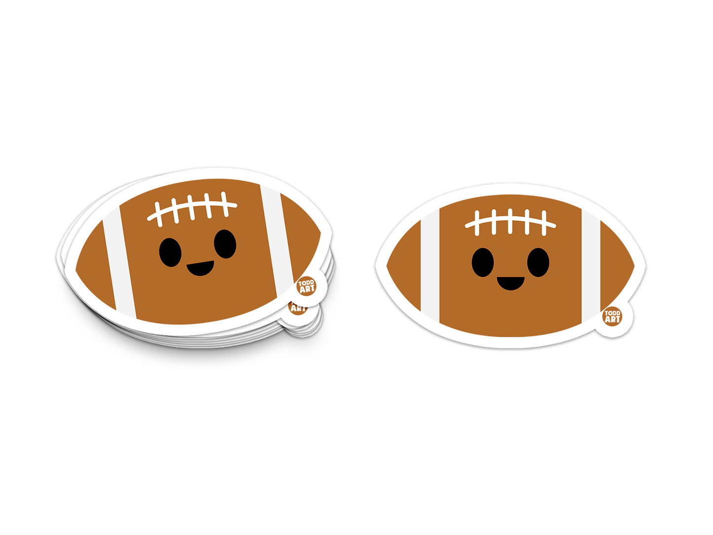 Classic brown football sticker with white stripes and a smile
