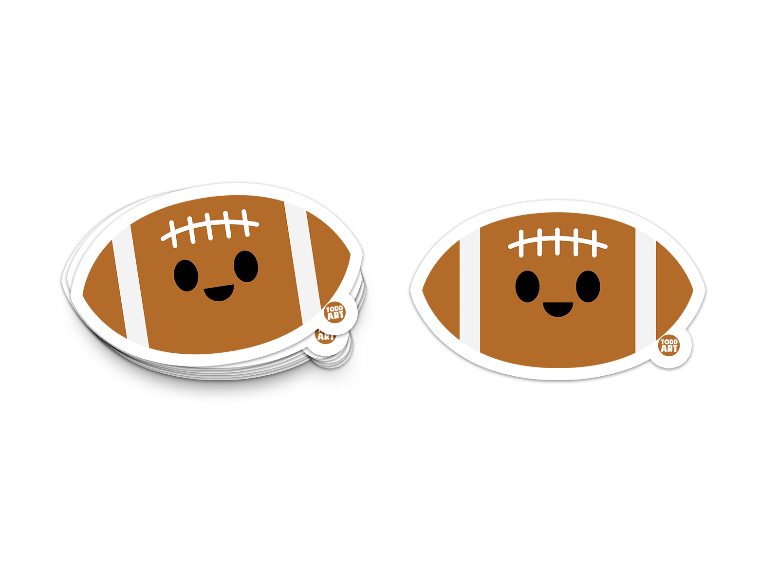 Classic brown football sticker with white stripes and a smile
