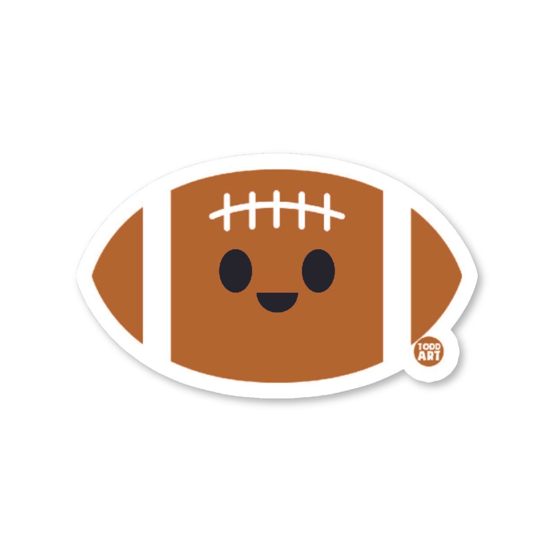 Classic brown football sticker with white stripes and a smile
