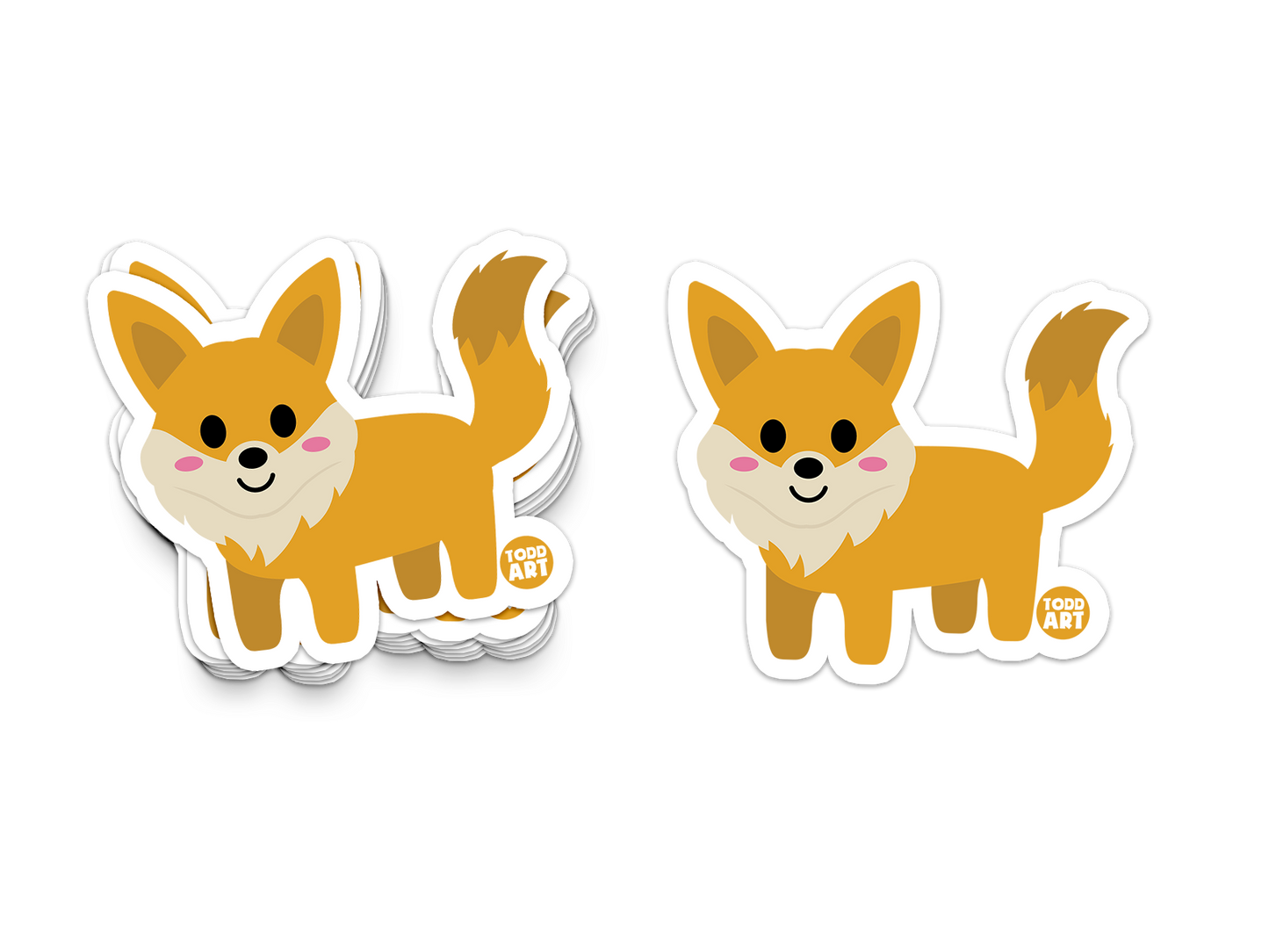Cute orange fox sticker standing on all four legs with fluffy cheeks and tail
