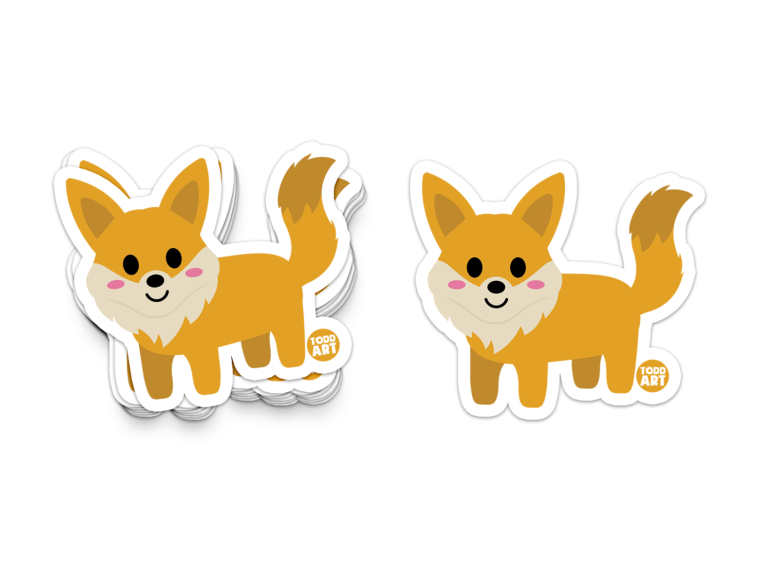 Cute orange fox sticker standing on all four legs with fluffy cheeks and tail
