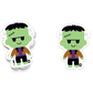 Friendly green Frankenstein sticker with stitched forehead and monster costume
