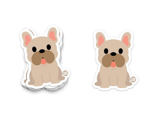 Cute French bulldog sticker with round eyes, droopy ears, and sticking-out tongue
