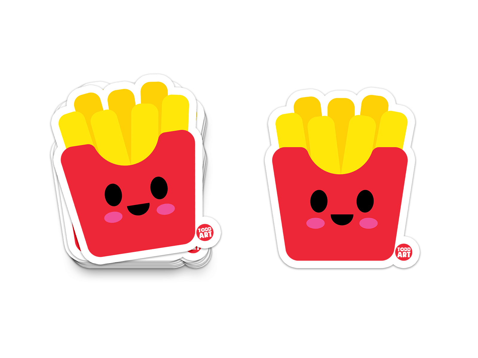 Happy french fries sticker in a red box with smiling face and pink cheeks
