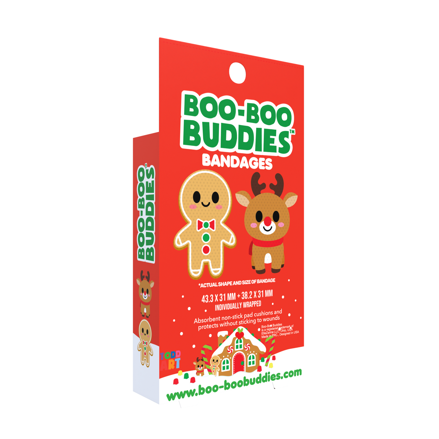 Gingerbread Man & Rudolph Bandages for Kids – Waterproof, Latex-Free, 24 Count | Dr. Todd’s Boo-Boo Buddies®