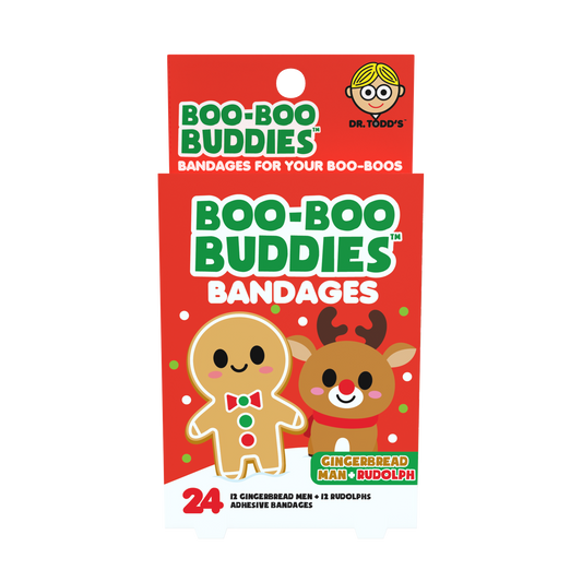 Gingerbread Man & Rudolph Bandages for Kids – Waterproof, Latex-Free, 24 Count | Dr. Todd’s Boo-Boo Buddies®