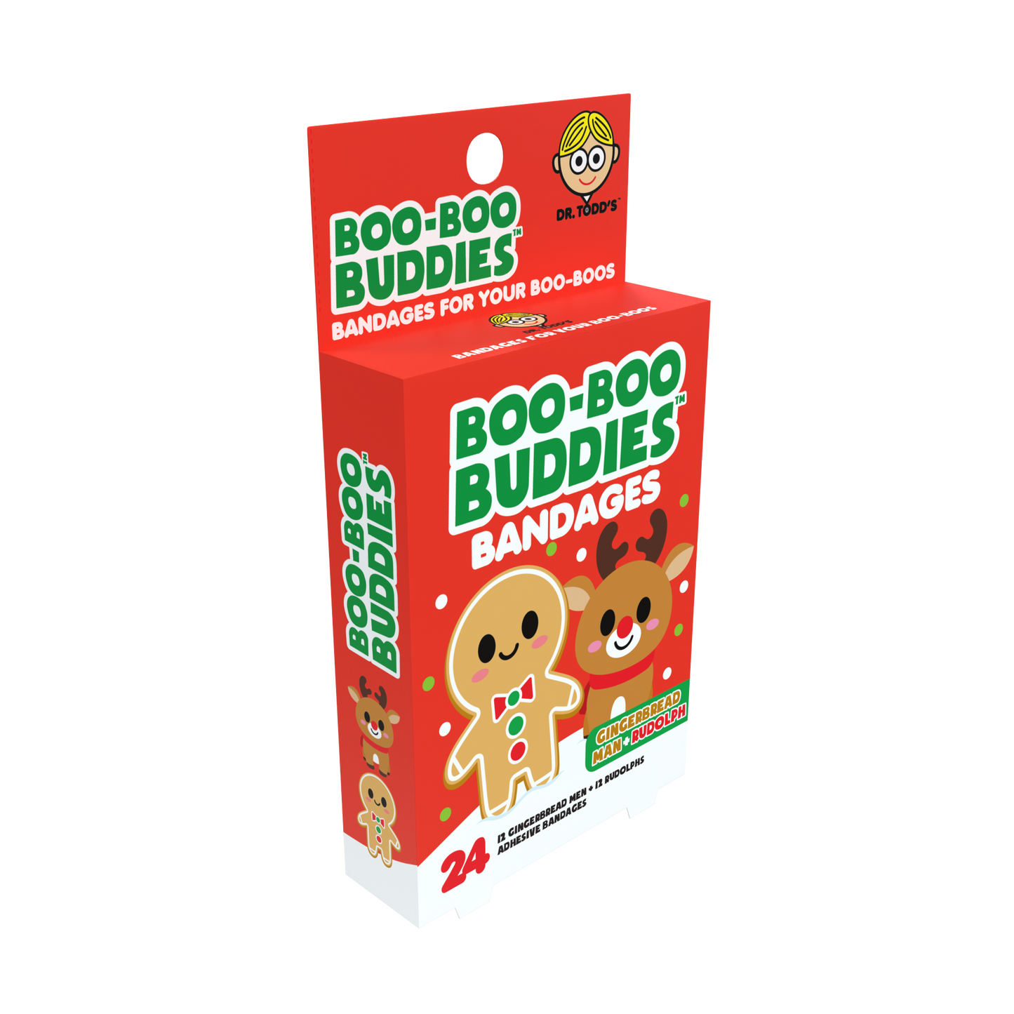 Gingerbread Man & Rudolph Bandages for Kids – Waterproof, Latex-Free, 24 Count | Dr. Todd’s Boo-Boo Buddies®