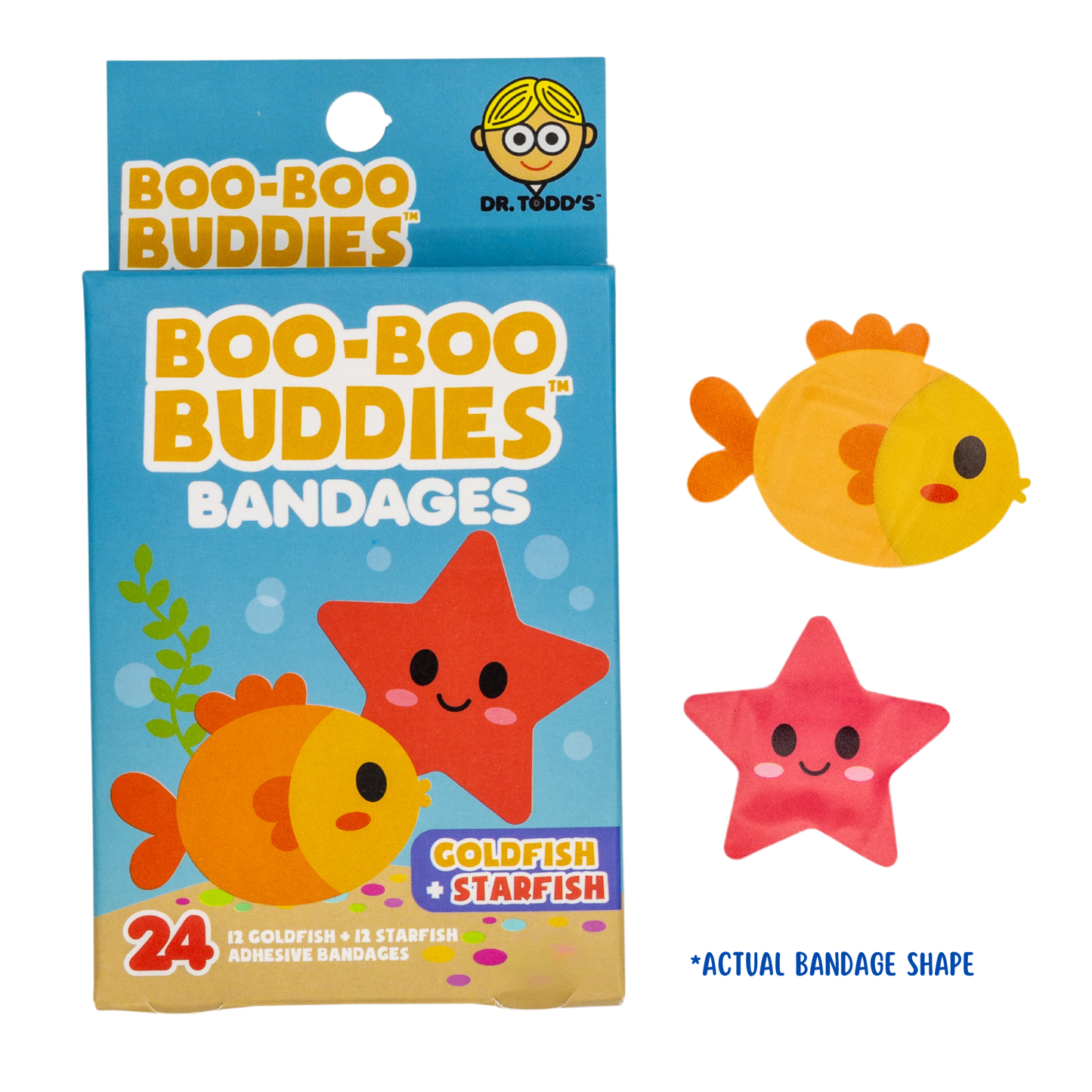 Goldfish & Starfish Bandages for Kids – Waterproof, Latex-Free, 24 Count | Dr. Todd’s Boo-Boo Buddies®