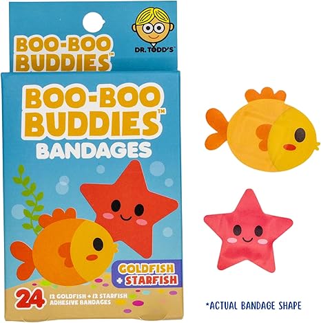 2-Pack Boo Boo Buddies™  Goldfish + Starfish & Jellyfish + Octopus Bandages Bundle | 48 Ct Fun Shapes for Kids | Waterproof, Latex-Free, Gentle on Sensitive Skin