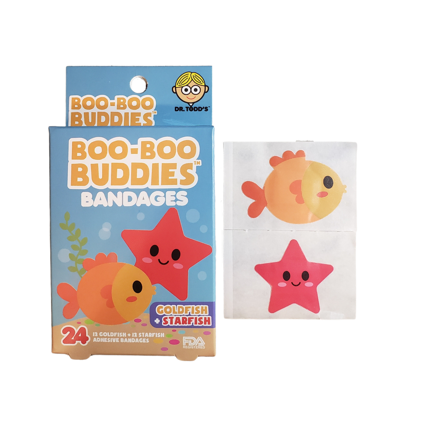 Goldfish & Starfish Bandages for Kids – Waterproof, Latex-Free, 24 Count | Dr. Todd’s Boo-Boo Buddies®