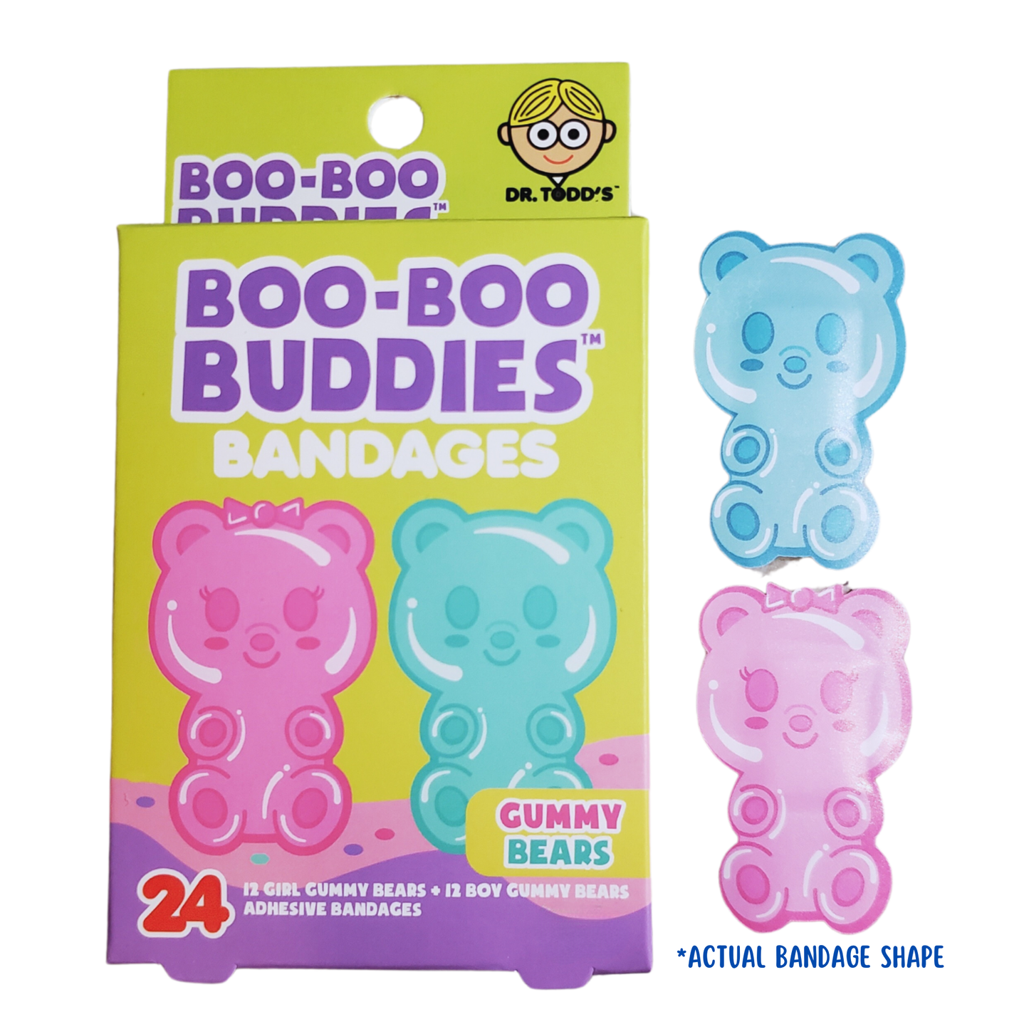 2-Pack Gummy Bears and Frosted Tart + Cinnamon Roll Bandages – 24 Pack each  | Fun Shapes, Waterproof & Latex-Free
