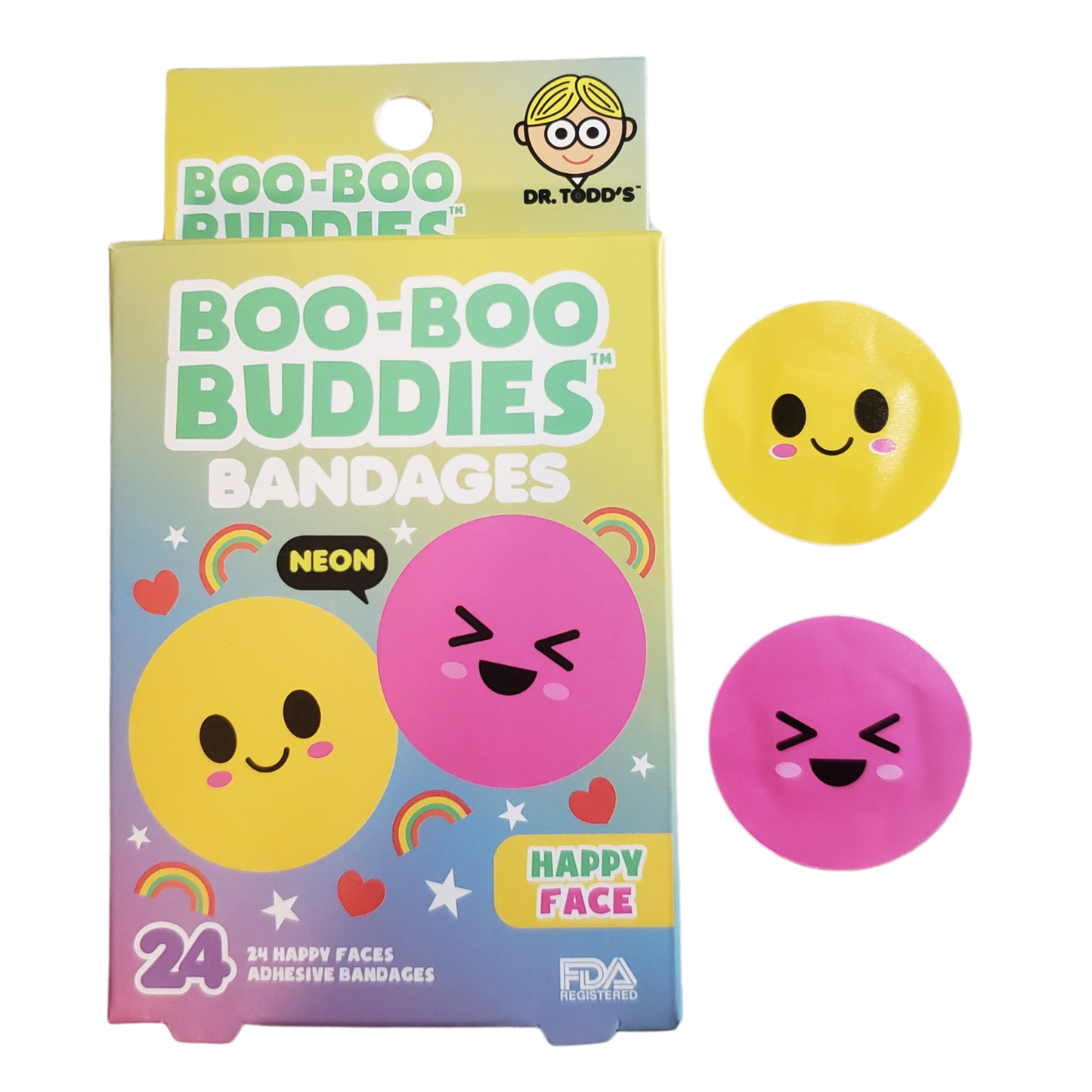 Happy Face Bandages for Kids – Waterproof, Latex-Free, 24 Count | Dr. Todd’s Boo-Boo Buddies®