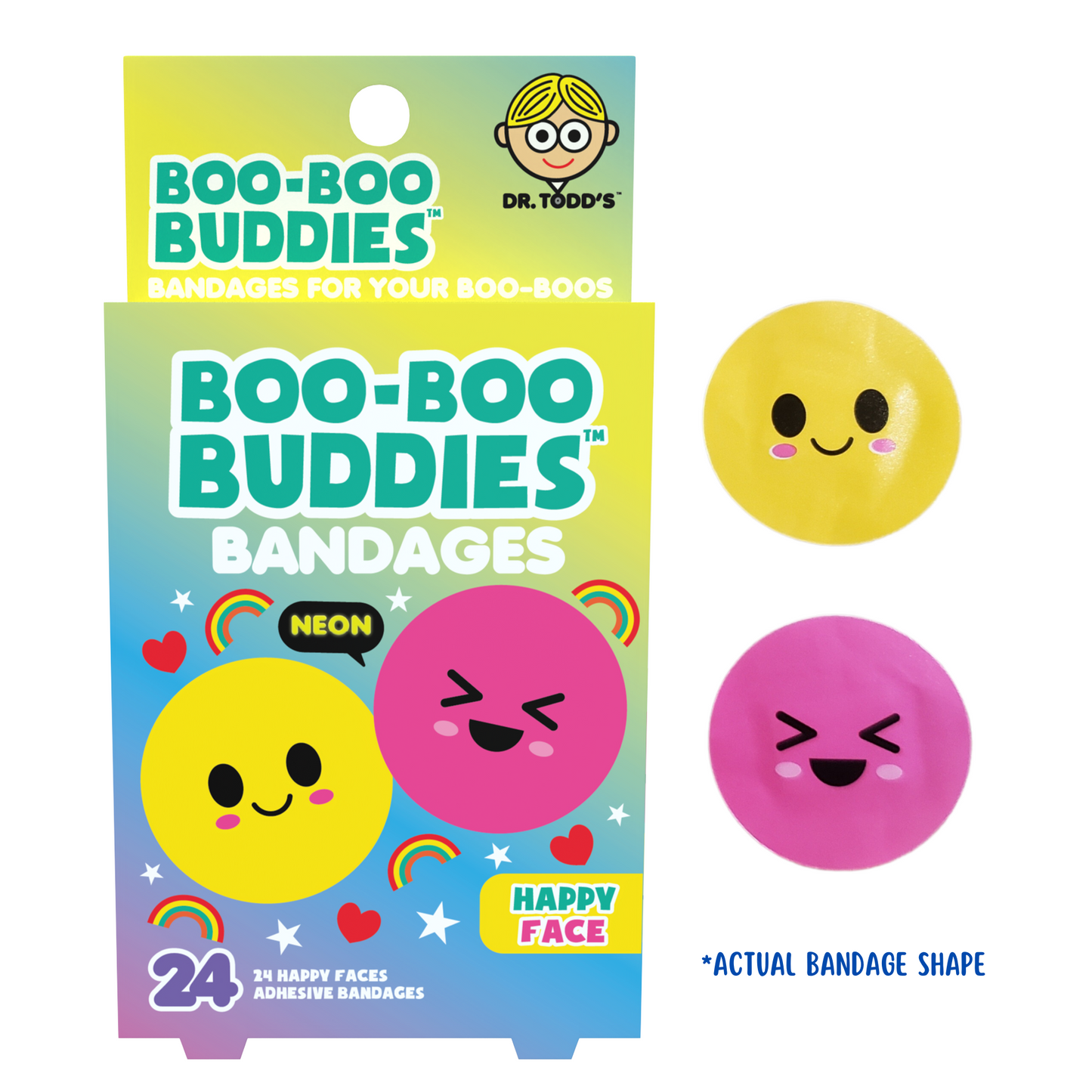 Boo Boo Buddies® Happy Faces Bandages – 24 Count | Smiley Kids Bandages | Free Shipping