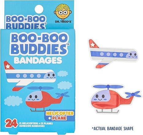 2-Pack Helicopter & Plane + Police Car & Fire Truck Bandages Bundle – 48 Fun-Shaped, Waterproof, Latex-Free Bandages for Kids' First Aid Kits
