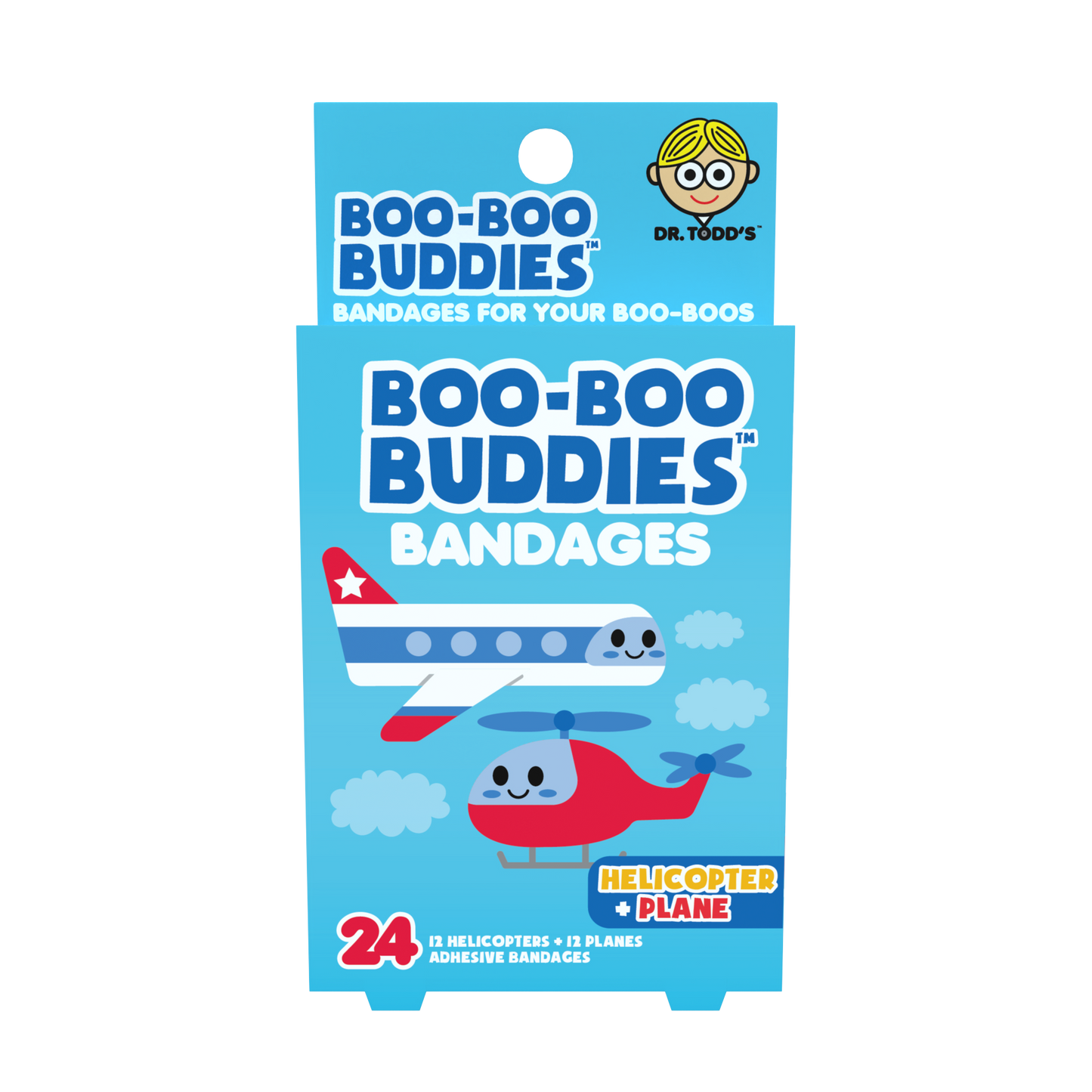 Helicopter & Plane Bandages for Kids – Waterproof, Latex-Free, 24 Count | Dr. Todd’s Boo-Boo Buddies®s