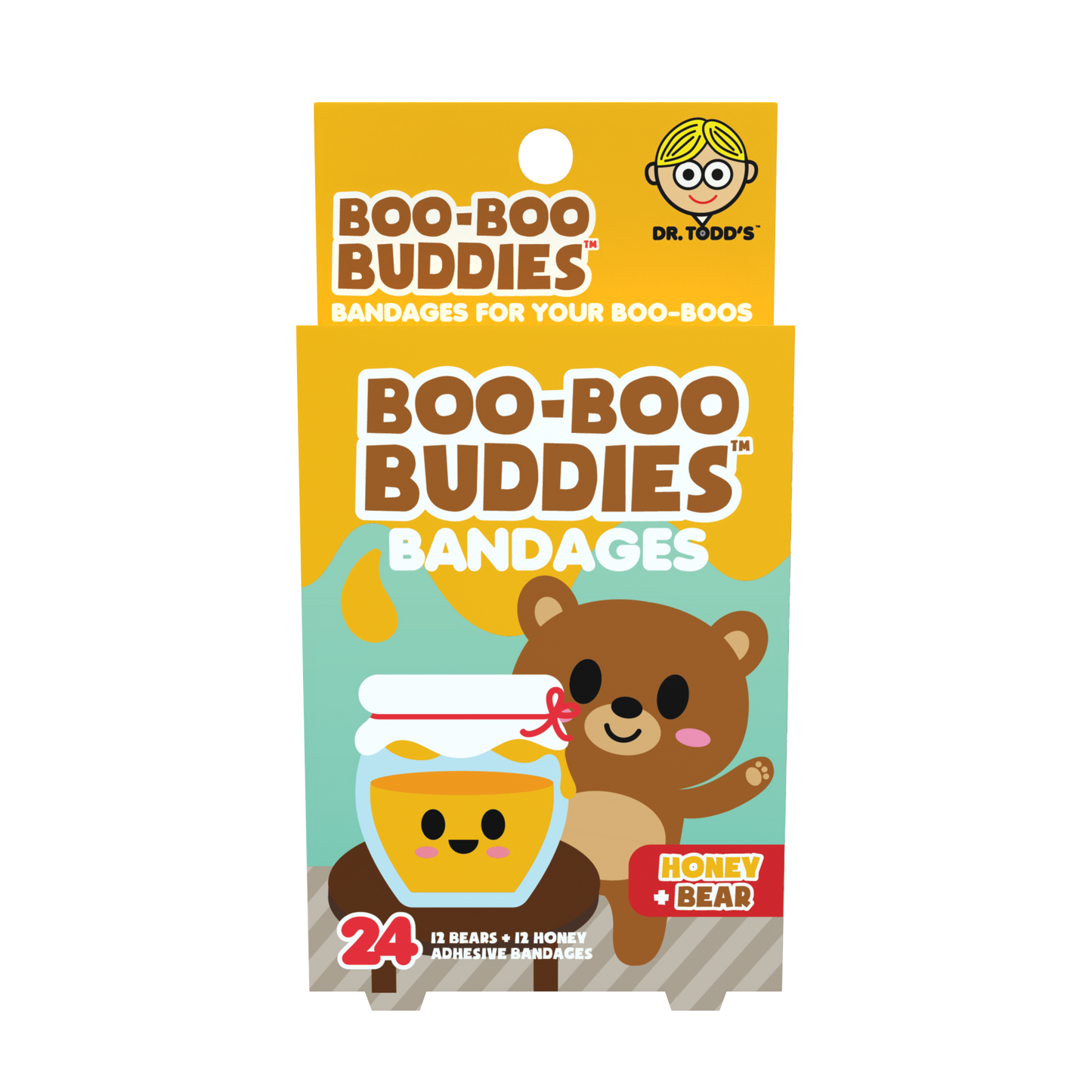 Honey Pot & Bear Bandages for Kids – Waterproof, Latex-Free, 24 Count | Dr. Todd’s Boo-Boo Buddies®