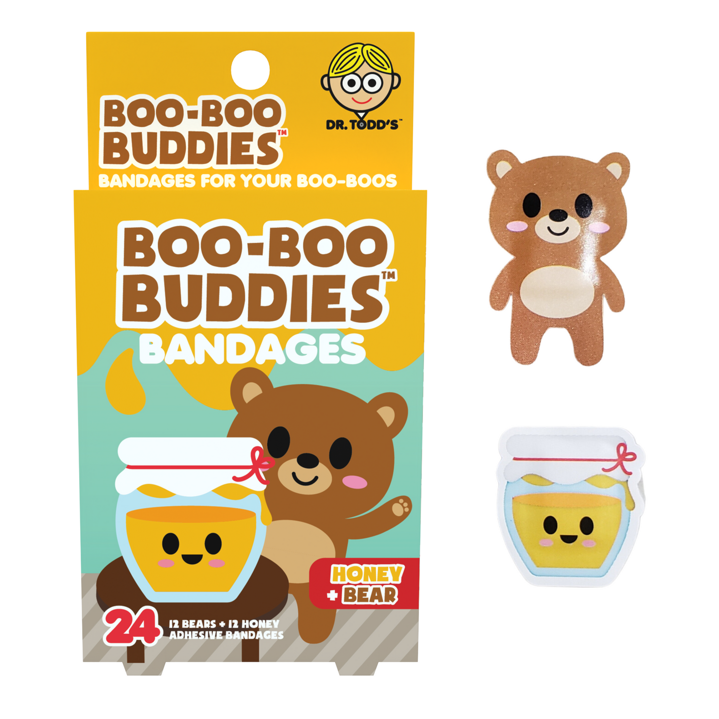 Honey Pot & Bear Bandages for Kids – Waterproof, Latex-Free, 24 Count | Dr. Todd’s Boo-Boo Buddies®