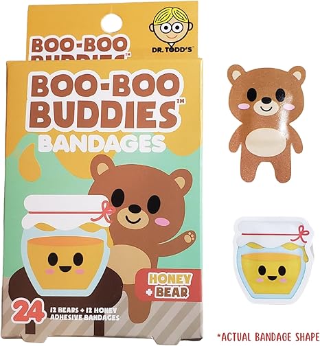 2-Pack Boo Boo Buddies™ Honey & Bear and Monkey & Banana Bandages – 48 Ct | Waterproof, Latex-Free, Fun Kids Adhesive Bandages for First Aid, Party Favors, Sensitive Skin, and Playful Healing