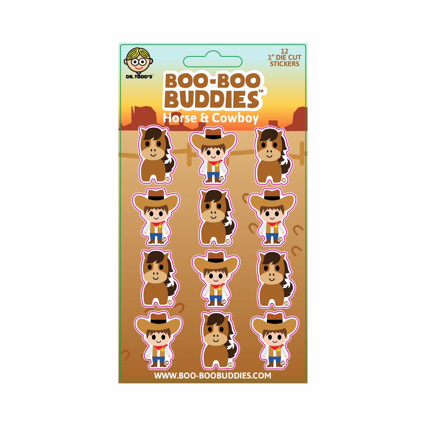 Cute 1-inch vinyl stickers featuring a cowboy and horse—perfect for kids' crafts, water bottles, notebooks, and party favors.