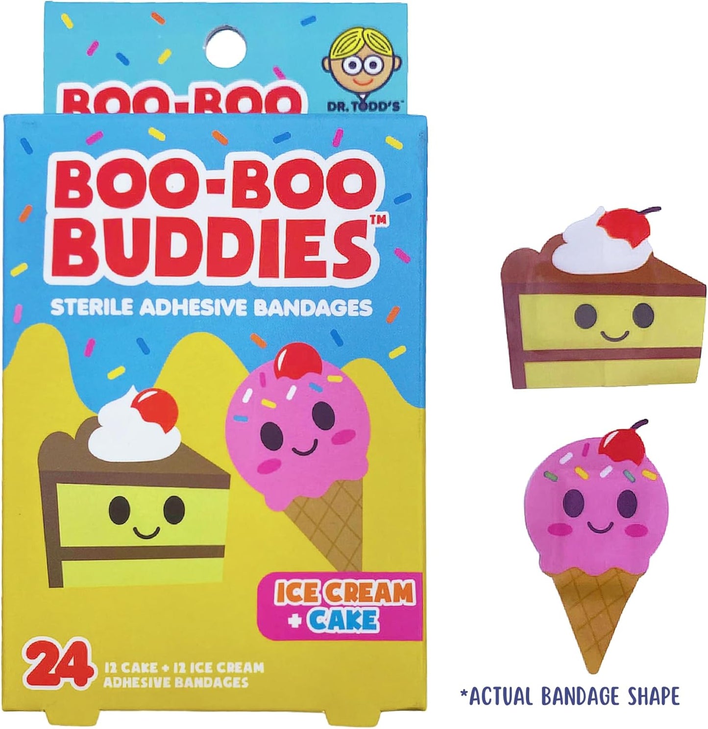2-Pack Boo Boo Buddies™ Bandages 48 Ct | Fun Ice Cream & Snowcone + Ice Cream & Cake Shapes | Waterproof, Latex-Free, First Aid for Kids & Sensitive Skin