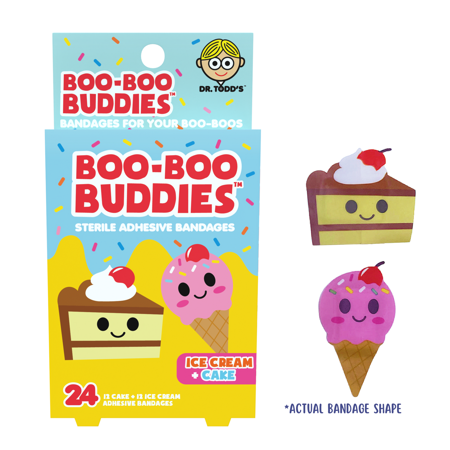 Ice Cream & Cake Bandages for Kids – Waterproof, Latex-Free, 24 Count