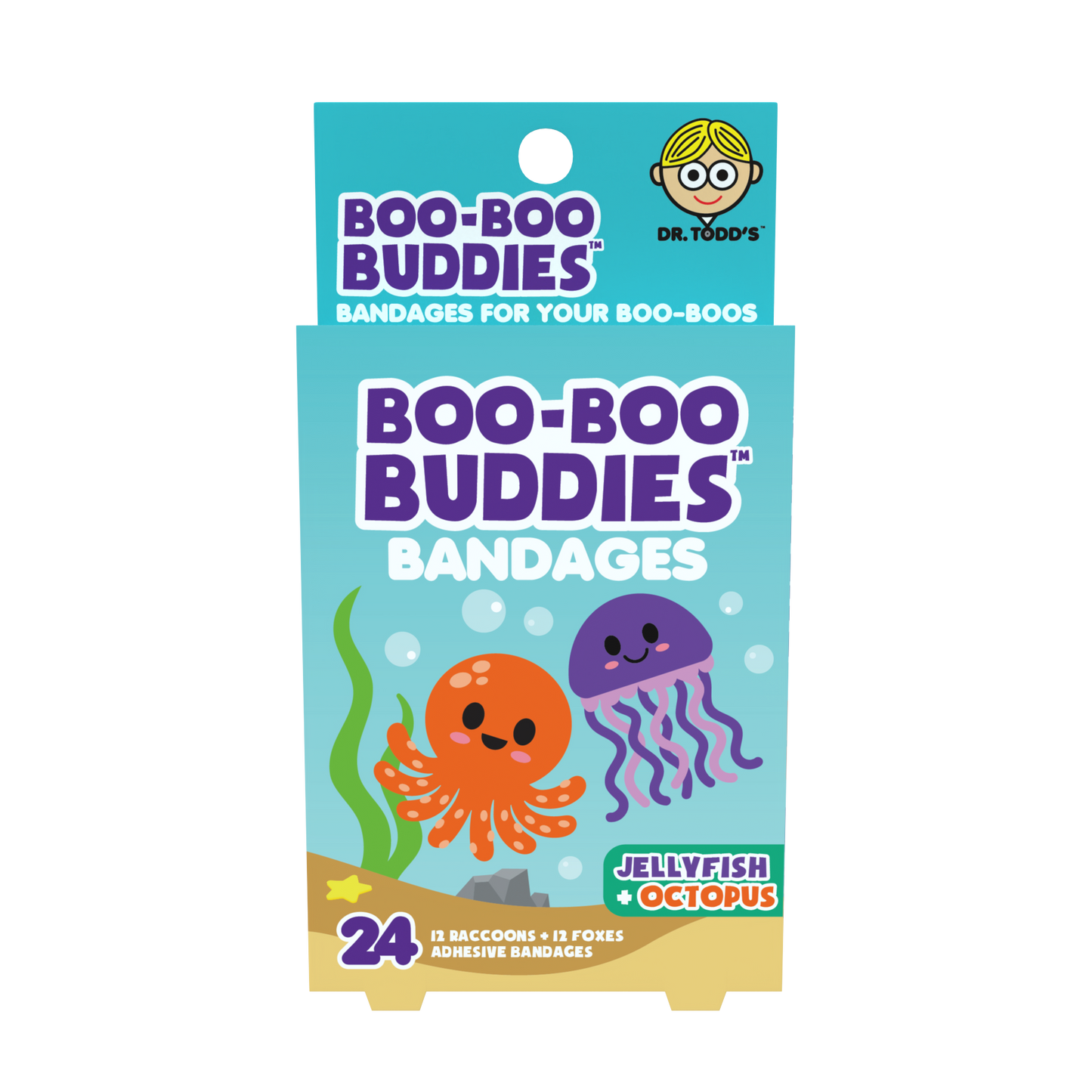 Octopus & Jellyfish Bandages for Kids – Waterproof, Latex-Free, 24 Count