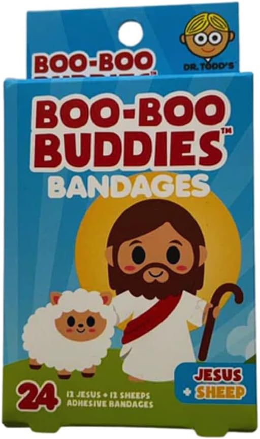 2-Pack Boo Boo Buddies Jesus & Sheep and Santa & Snowman Bandages – 48 Ct | Festive Holiday Shapes for Kids, Latex-Free, Waterproof, Gentle on Sensitive Skin, Perfect for Stocking Stuffers & First Aid Kits