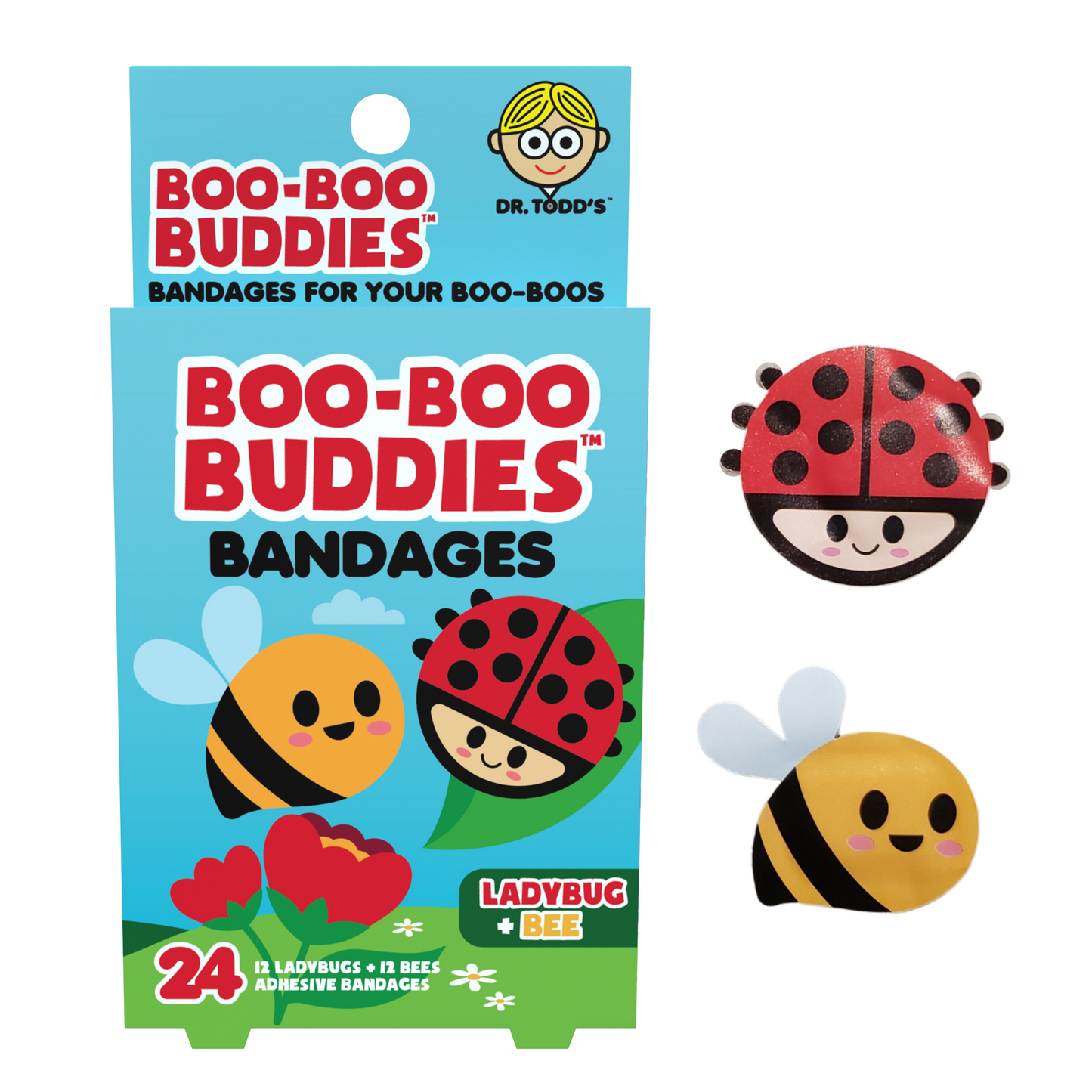 Ladybug & Bee Bandages for Kids – Waterproof, Latex-Free, 24 Count | Dr. Todd’s Boo-Boo Buddies®