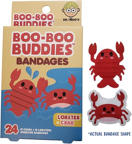 2-Pack Boo Boo Buddies Lobster & Crab, Puffer Fish & Seahorse Shape Bandages - 48 Ct Waterproof, Kids Bandages for Sensitive Skin | Fun Ocean Animal Bandages for First Aid Kits | Latex-Free Adhesive Bandage