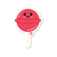 A die-cut vinyl sticker of a red lollipop with a face, designed by Boo Boo Buddies.
