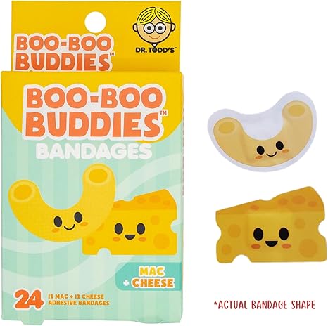 2-Pack Boo Boo Buddies™ Mac + Cheese and Peanut Butter + Jelly Bandages – 48Ct | Fun Food-Shaped Adhesive Bandages for Kids & Adults | Latex-Free, Waterproof, and Hypoallergenic First Aid Bandages for Sensi