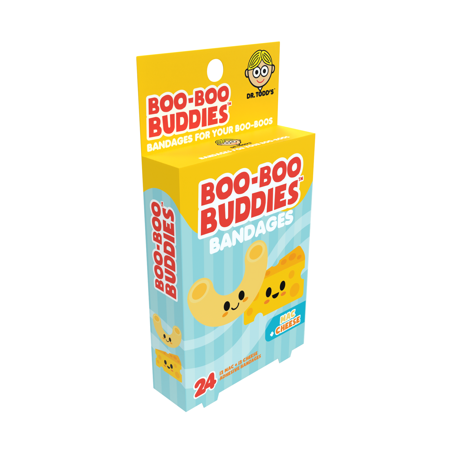 Mac & Cheese Bandages for Kids – Waterproof, Latex-Free, 24 Count | Dr. Todd’s Boo-Boo Buddies®
