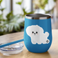 Blue tumbler with Boo-Boo Buddies® collectible vinyl sticker featuring a cute white Maltese dog – perfect for kids, pet lovers, water bottles, and crafts
