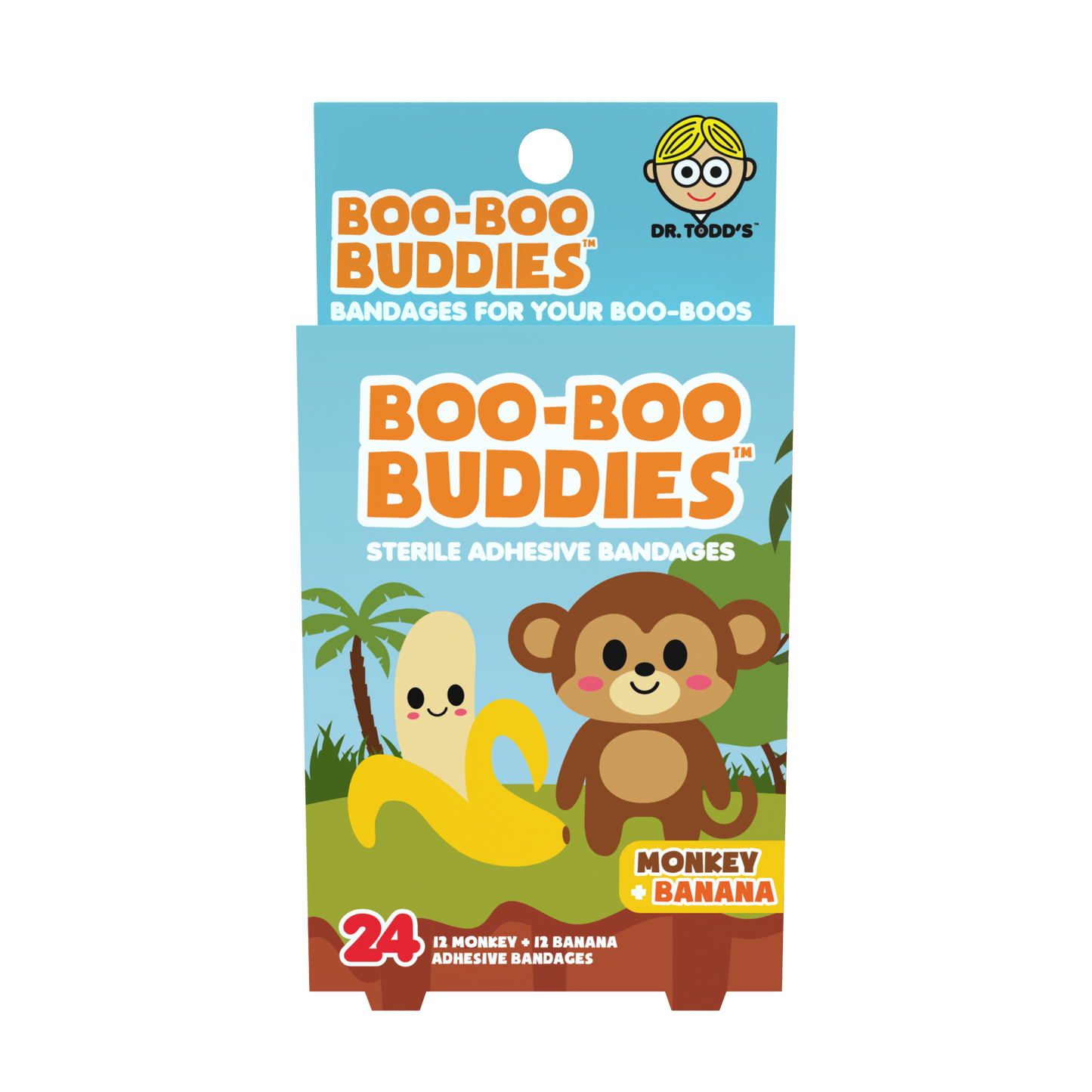 Monkey & Banana Bandages for Kids – Waterproof, Latex-Free, 24 Count