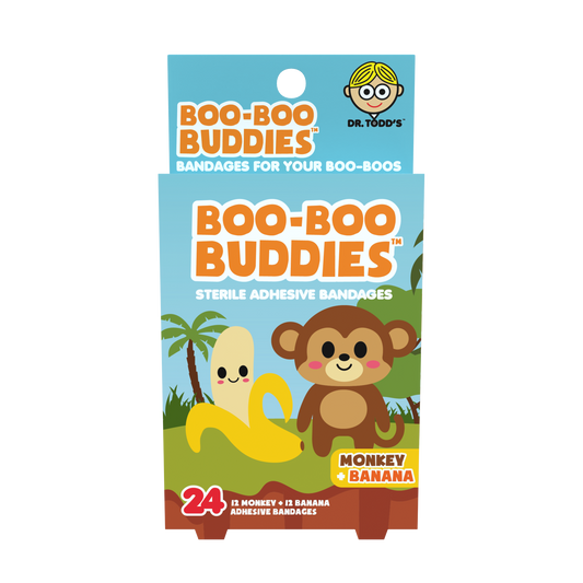 Monkey & Banana Bandages for Kids – Waterproof, Latex-Free, 24 Count