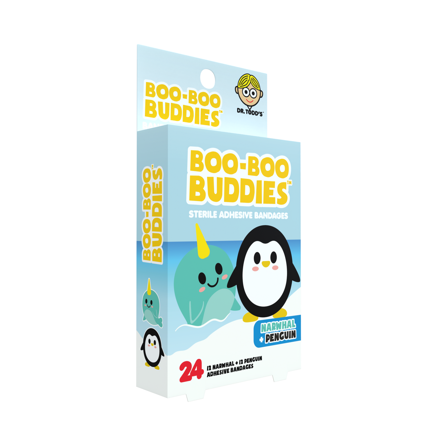 Narwhal & Penguin Bandages for Kids – Waterproof, Latex-Free, 24 Count