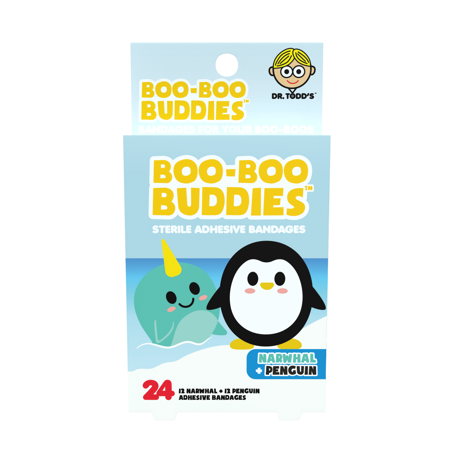 Narwhal & Penguin Bandages for Kids – Waterproof, Latex-Free, 24 Count