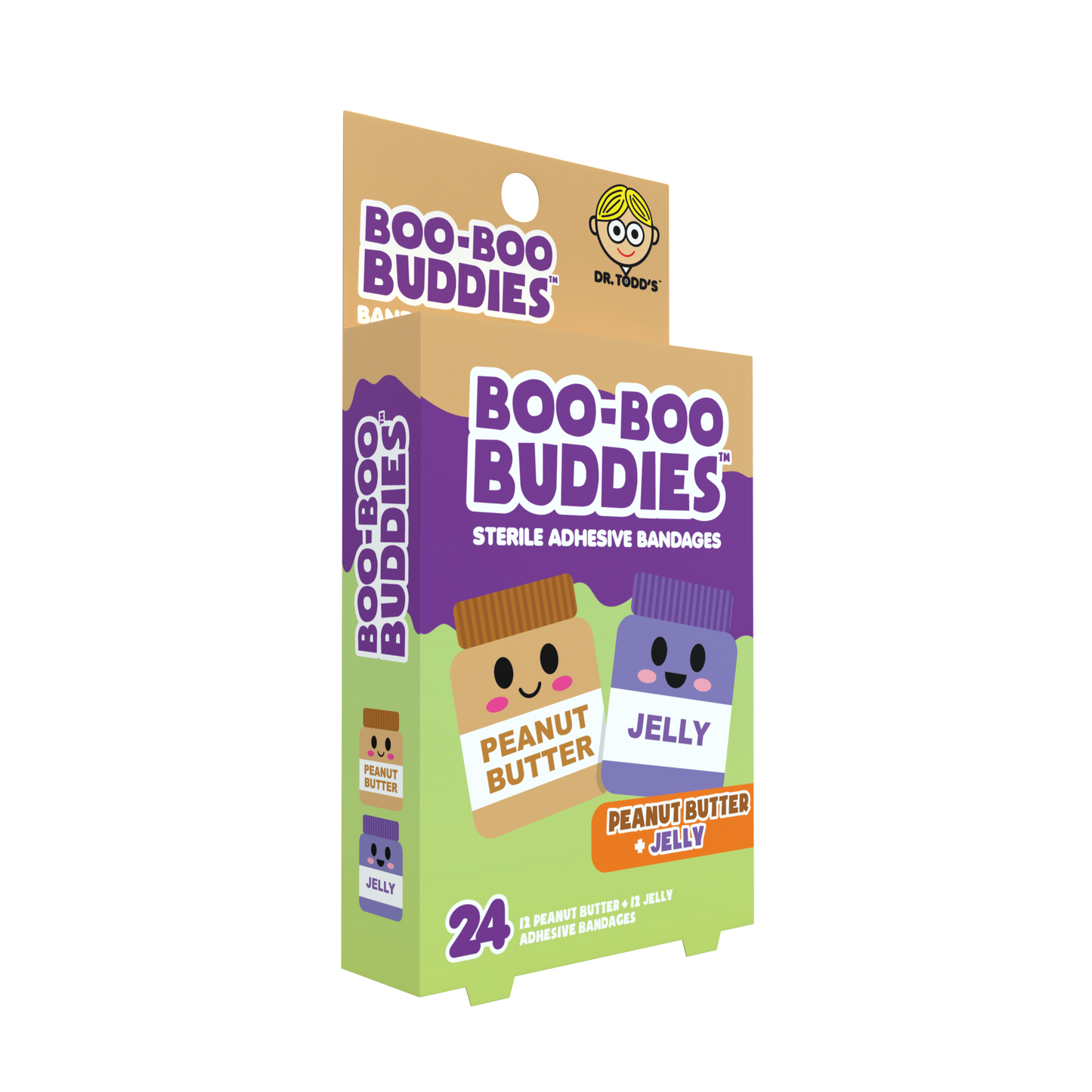 Peanut Butter & Jelly Bandages for Kids – Waterproof, Latex-Free, 24 Count