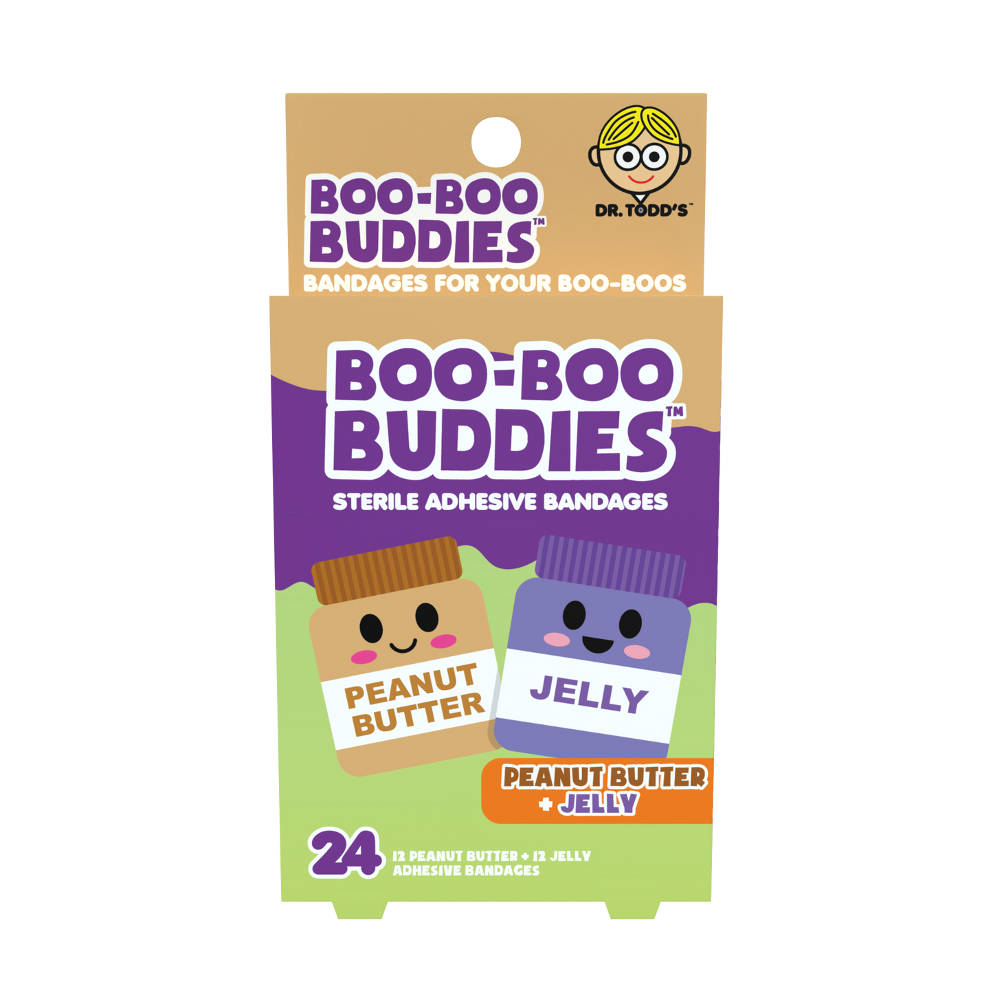 Peanut Butter & Jelly Bandages for Kids – Waterproof, Latex-Free, 24 Count