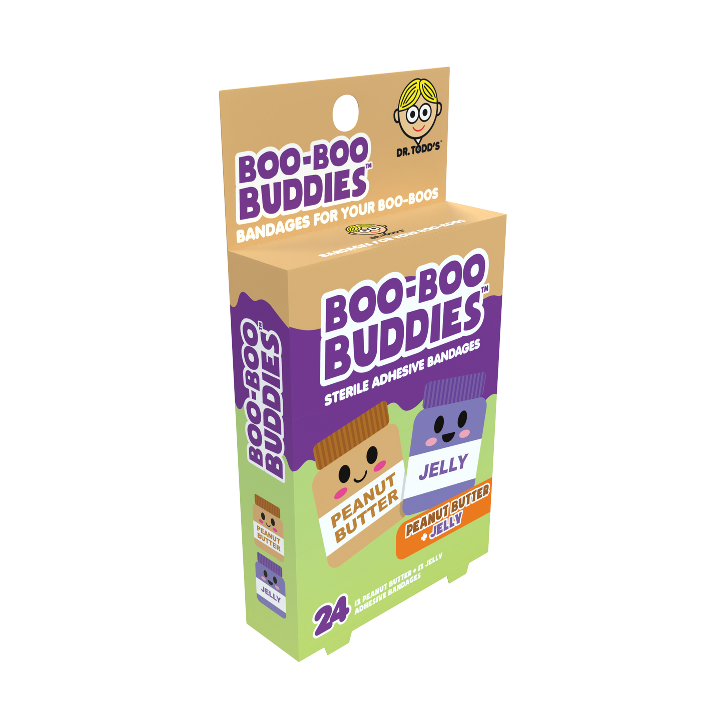 Peanut Butter & Jelly Bandages for Kids – Waterproof, Latex-Free, 24 Count