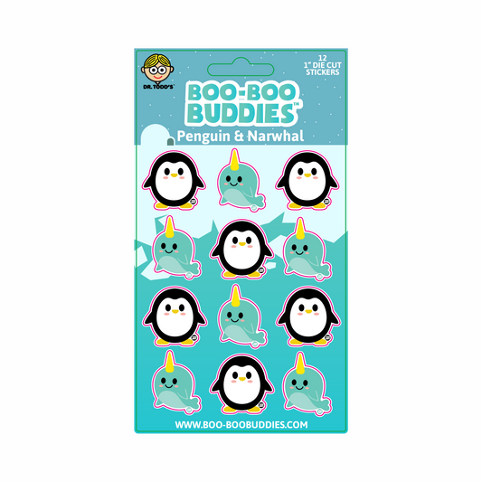 Cute 1-inch vinyl stickers with playful penguin and narwhal designs, perfect for decorating crafts, water bottles, and notebooks.
