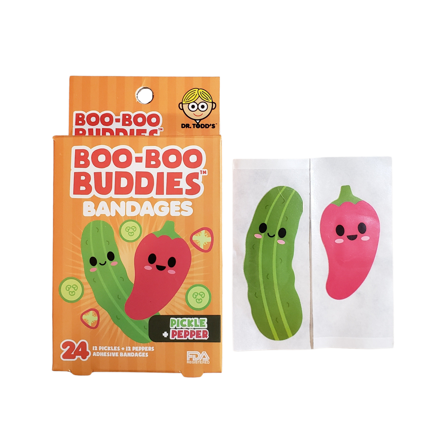 Pickle &  Pepper Bandages for Kids – Waterproof, Latex-Free, 24 Count | Dr. Todd’s Boo-Boo Buddies®