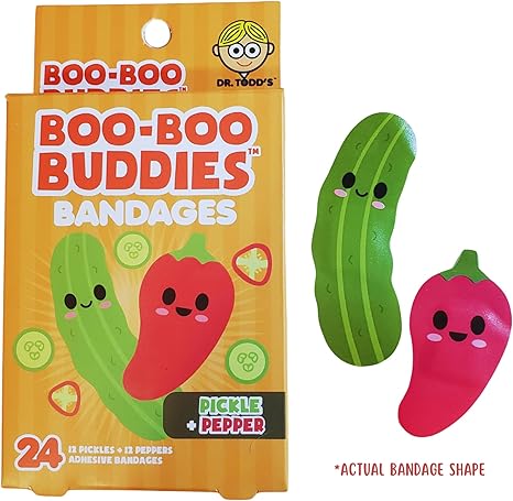 2-Pack Boo Boo Buddies™ Eggplant + Avocado & Pepper + Pickle Shape Bandages Bundle – 48 Ct | Waterproof, Latex-Free Fun First Aid for Kids & Adults