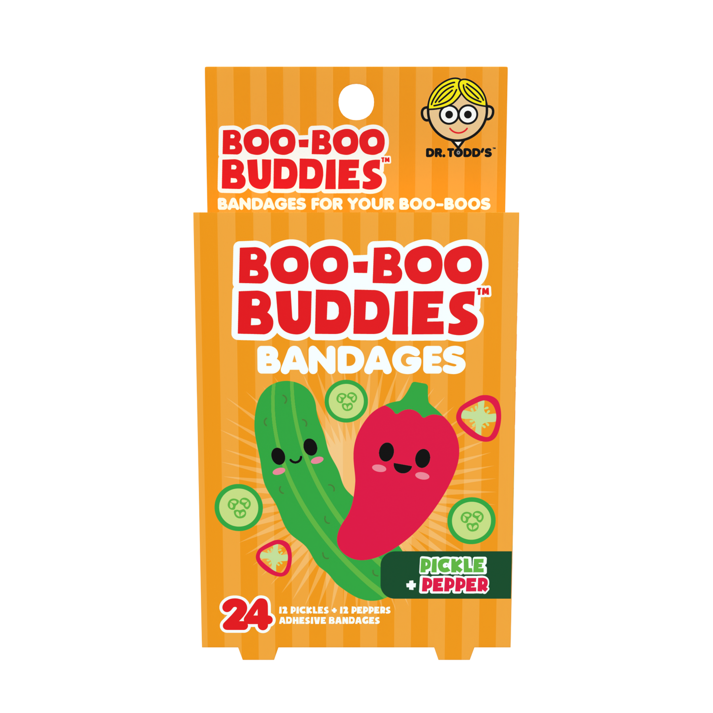 Pickle &  Pepper Bandages for Kids – Waterproof, Latex-Free, 24 Count | Dr. Todd’s Boo-Boo Buddies®
