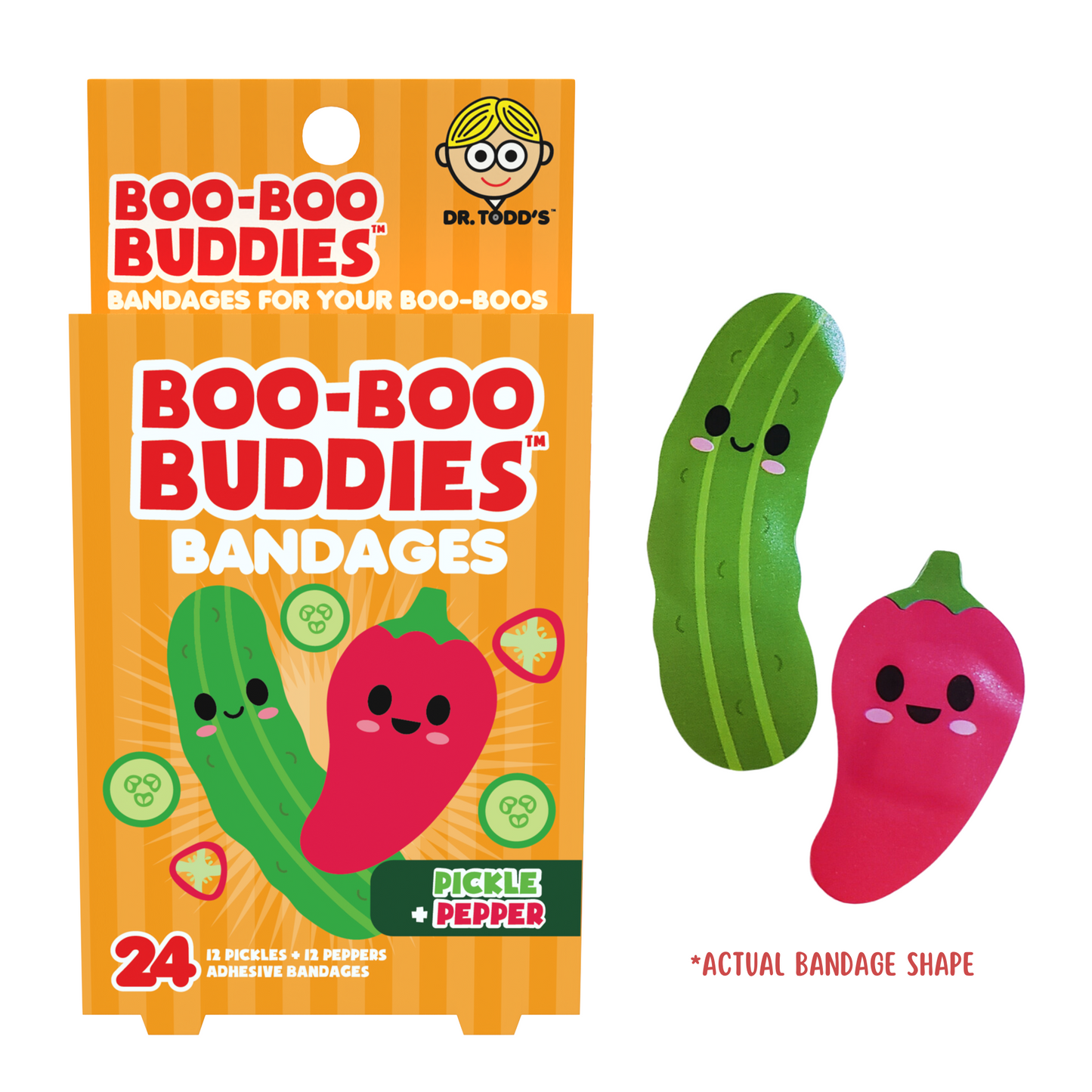 Pickle &  Pepper Bandages for Kids – Waterproof, Latex-Free, 24 Count | Dr. Todd’s Boo-Boo Buddies®