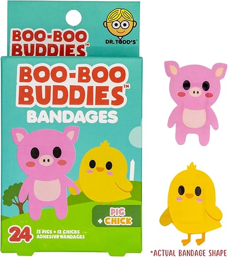 2-Pack Boo Boo Buddies Kids Bandages – Bunny & Carrot, Pig & Chick Shapes, 48 Ct | Latex-Free, Waterproof Bandages for Sensitive Skin | Fun First Aid for Children | Individually Wrapped
