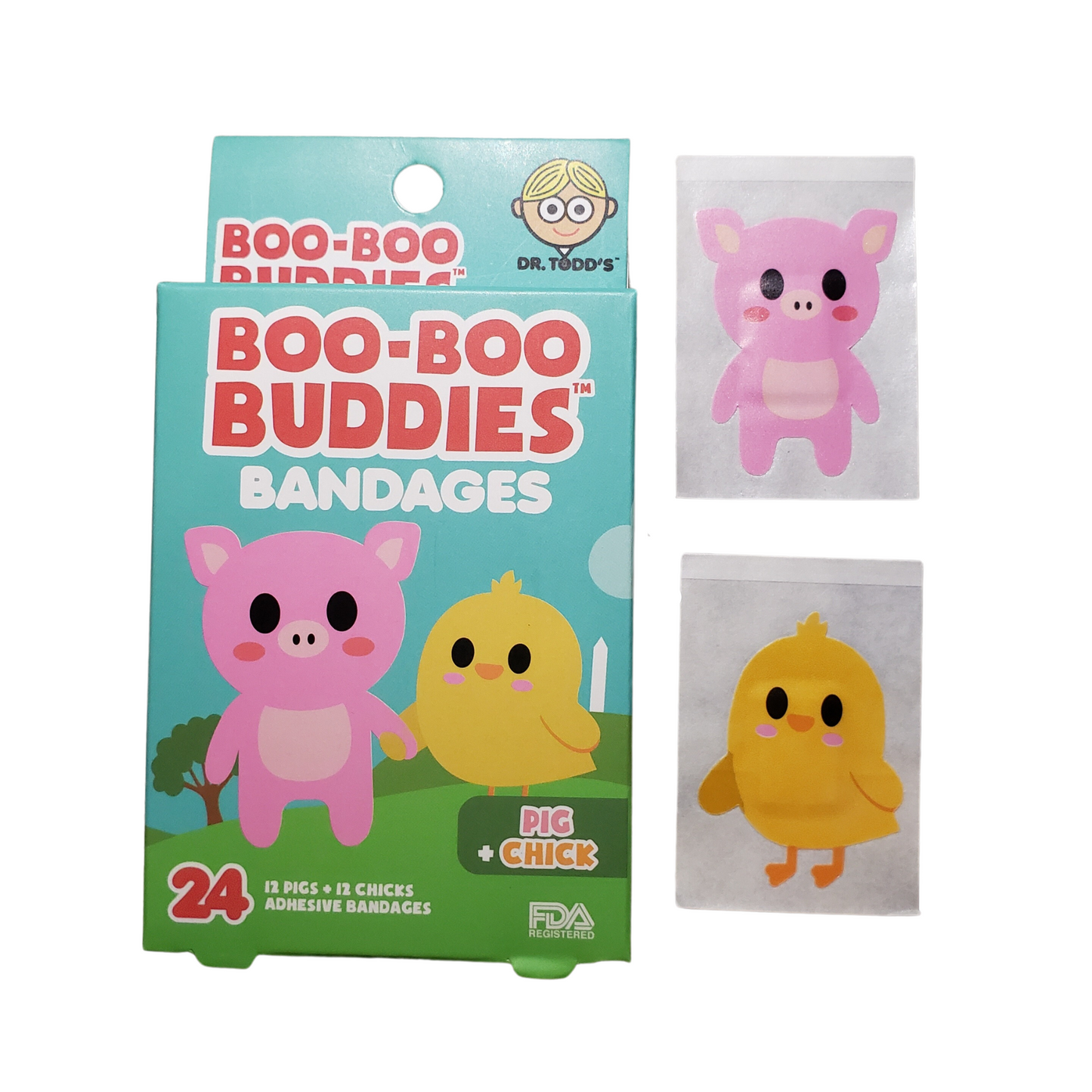 Pig & Chick Bandages for Kids – Waterproof, Latex-Free, 24 Count | Dr. Todd’s Boo-Boo Buddies®