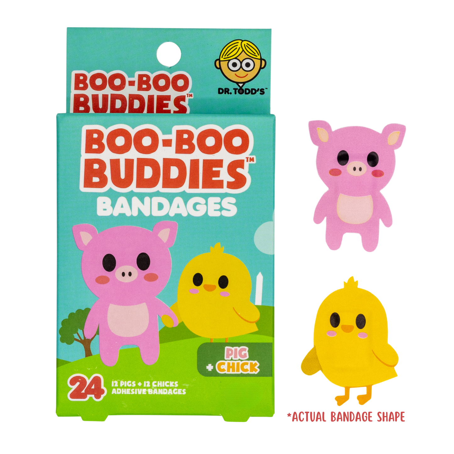 Pig & Chick Bandages for Kids – Waterproof, Latex-Free, 24 Count | Dr. Todd’s Boo-Boo Buddies®