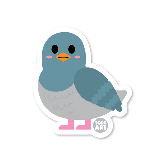 Cute kawaii pigeon vinyl sticker — glossy 3″ die‑cut with pink cheeks and friendly gaze, perfect for planners & water bottles
